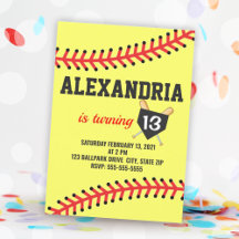 Softball Birthday Party Invitations