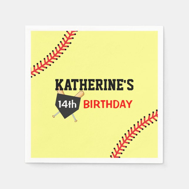Softball Birthday Party Theme Paper Napkin (Front)