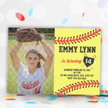 Softball Birthday Photo  Invitation<br><div class="desc">Softball Birthday Photo Invitations. This softball themed invitation is perfect for your girls birthday party! Add your photo & personalize to fit your softball party theme,  and don't forget to add a special not on the backside! See more party theme ideas at www.tkmpartyprintables.com</div>