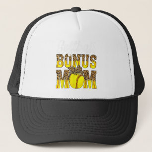 Softball Bonus Mum Game Day Women Leopard Mothers Trucker Hat