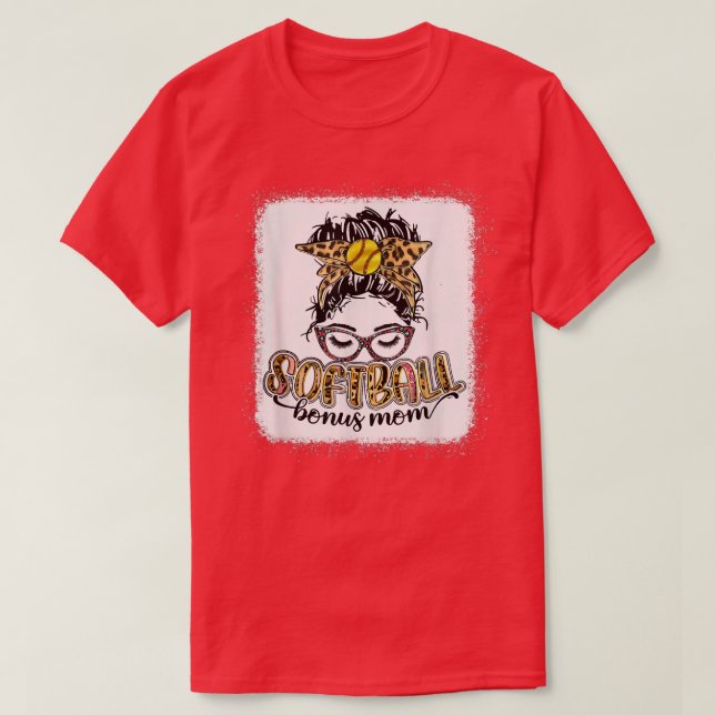 Softball Bonus Mum Leopard  T-Shirt (Design Front)