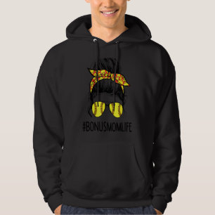 Softball Bonus Mum Life Messy Bun Game Day Mother' Hoodie