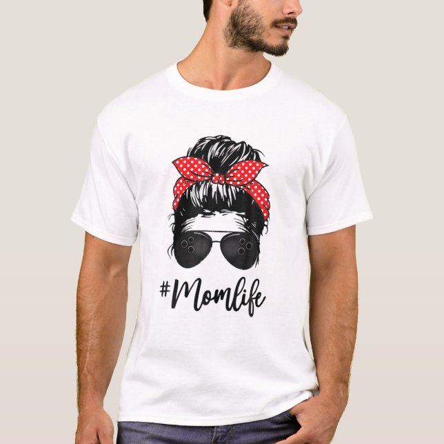 Softball Bowling Mothers Day Messy Bun Bleached T-Shirt (Front)