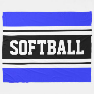 SOFTBALL Bright Blue Black White Racing Stripes Fleece Blanket
