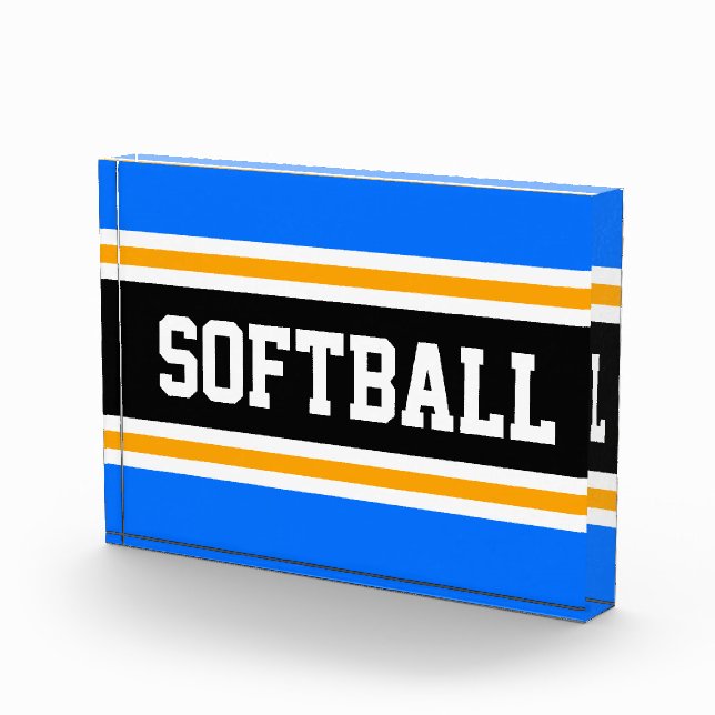 SOFTBALL Bright Blue Black White Yellow Stripes Photo Block (Right)