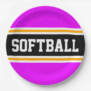 SOFTBALL Bright Pink Black Orange Racing Stripes Paper Plate