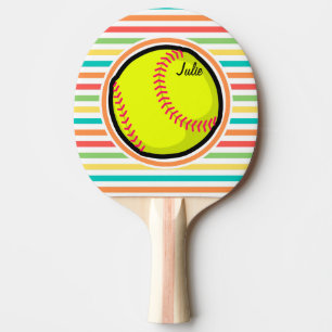 Softball; Bright Rainbow Stripes Ping Pong Paddle