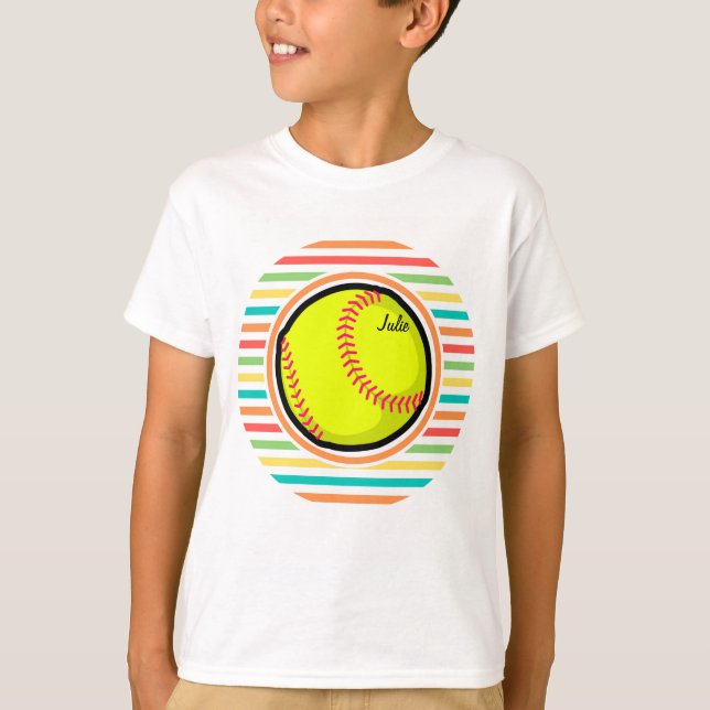 Softball; Bright Rainbow Stripes T-Shirt (Front)