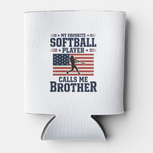 Softball Brother Patriotic Vintage Engraving Shirt Can Cooler