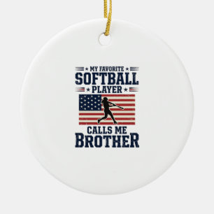 Softball Brother Patriotic Vintage Engraving Shirt Ceramic Tree Decoration