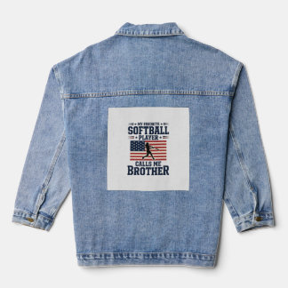 Softball Brother Patriotic Vintage Engraving Shirt Denim Jacket