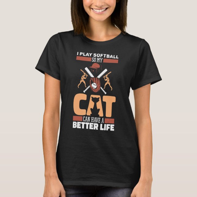 Softball Cat Pitcher Catcher Batter   Softball T-Shirt (Front)