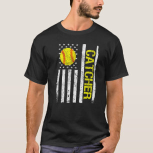 Softball Catcher American USA Flag T-Shirt