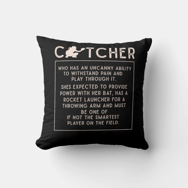 Softball Catcher Girl Funny Baseball Player Humour Cushion (Front)
