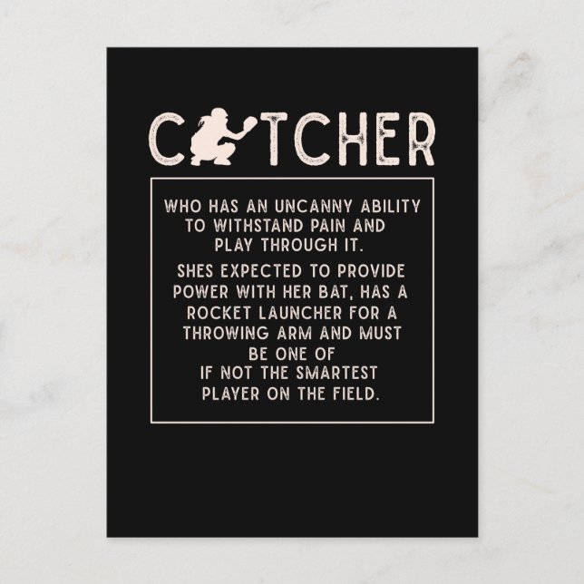 Softball Catcher Girl Funny Baseball Player Humour Postcard (Front)
