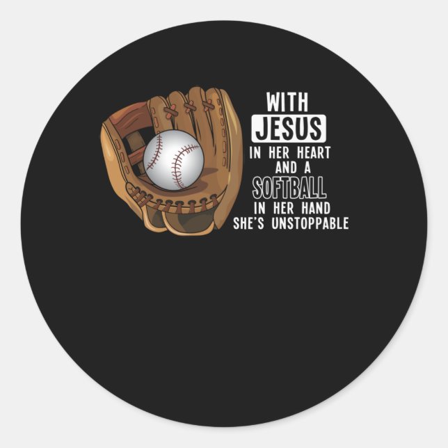 Softball Catcher Girl Jesus Religious Baseball Classic Round Sticker (Front)