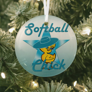 Softball Chick #7 Glass Tree Decoration