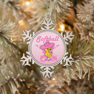 Softball Chick #8 Snowflake Pewter Christmas Ornament