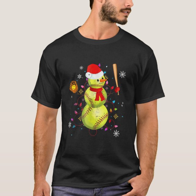 Softball Christmas Funny Softball Snowman Xmas Gif T-Shirt (Front)