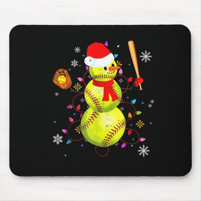 Softball Christmas Funny Softball Snowman Xmas  Mouse Mat (Front)