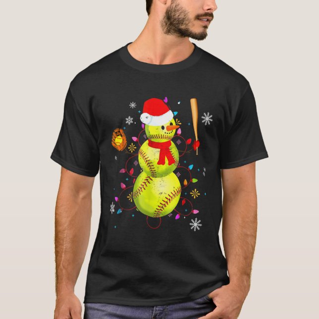 Softball Christmas Funny Softball Snowman Xmas  T-Shirt (Front)