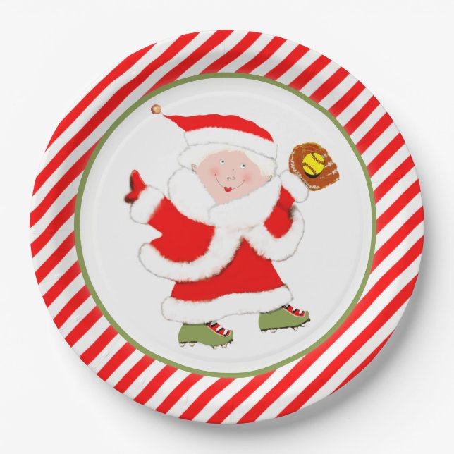 Softball Christmas Party Paper Plate (Front)