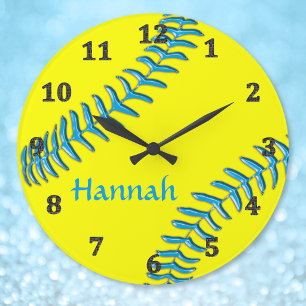 Softball Clocks Your NAME, Background, Text COLORS