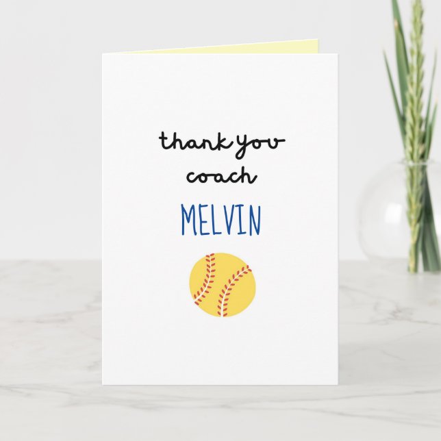 Softball Coach Appreciation Card, Thank You Card (Front)