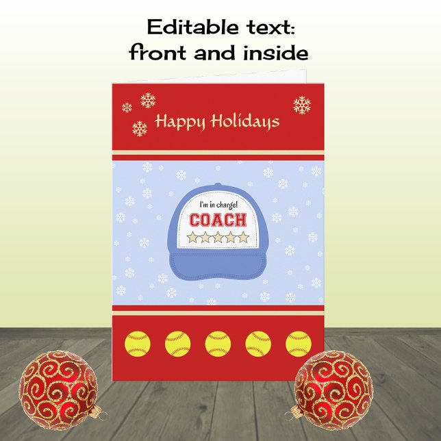 Softball coach christmas holidays custom greeting holiday card (Creator Uploaded)