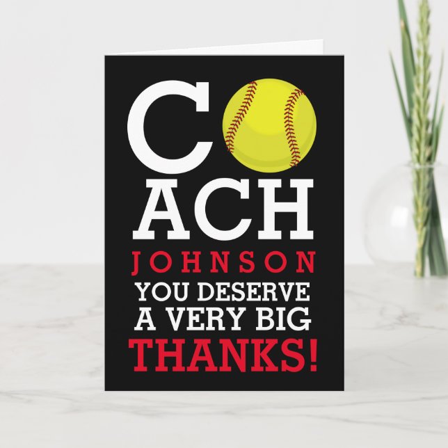 Softball Coach Custom Name Thank You Card (Front)