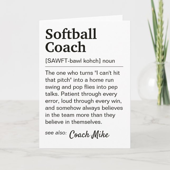 Softball Coach Definition Personalised Thank You Card (Front)
