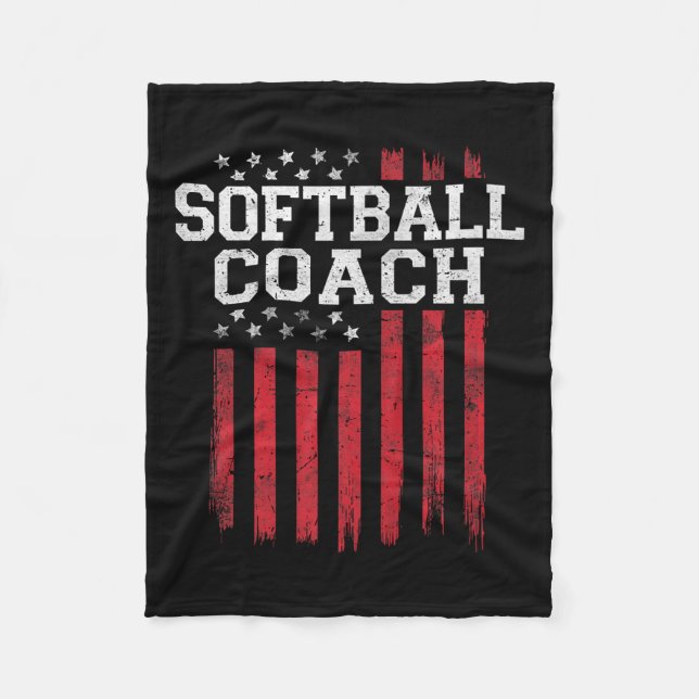 Softball Coach Proud American Flag Usa Patriot Pat Fleece Blanket (Front)