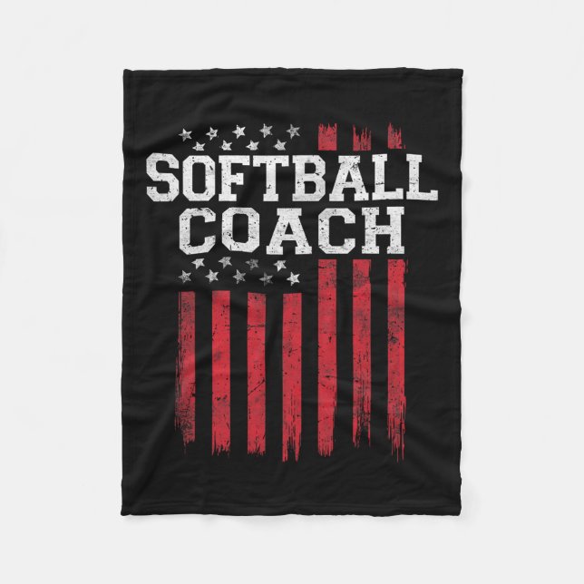 Softball Coach Proud American Flag Usa Patriot Pat Fleece Blanket (Front)