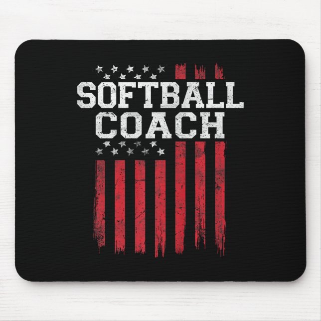Softball Coach Proud American Flag Usa Patriot Pat Mouse Mat (Front)
