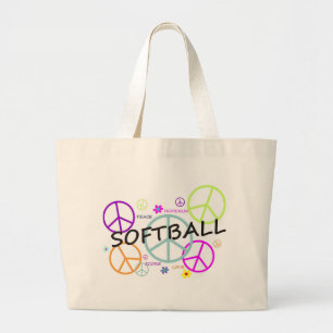 Softball Coloured Peace Signs Large Tote Bag