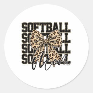 Softball Coquette Bow Softball Mum Game Day Softba Classic Round Sticker