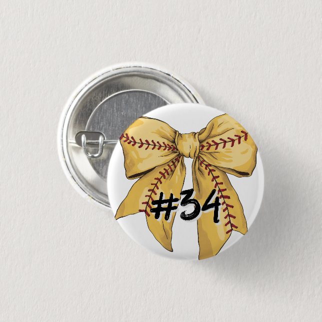 Softball coquette/bow with custom player number 3 cm round badge (Front & Back)