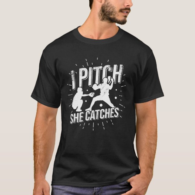 Softball Couple Pitcher Catcher Husband Wife Gift T-Shirt (Front)