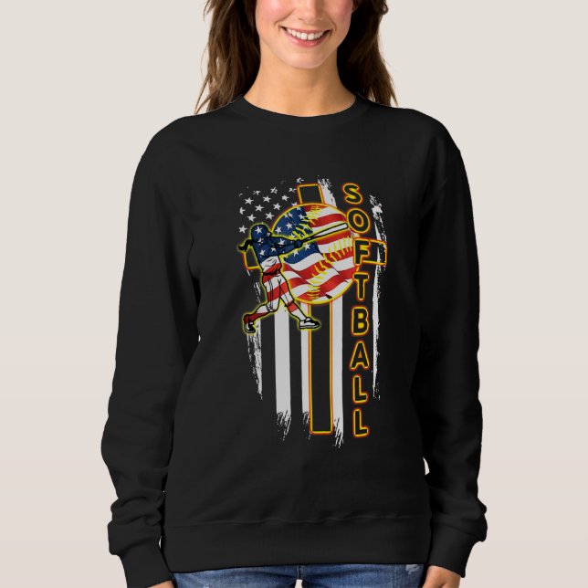 Softball Cross Jesu God Flag Apparel Sweatshirt (Front)