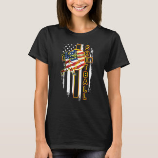Softball Cross Jesu God Flag Apparel T-Shirt