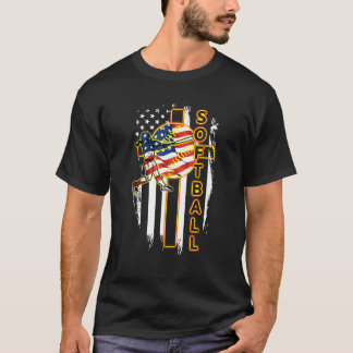 Softball Cross Jesu God Flag Apparel T-Shirt