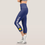 Softball Custom Text Team Name Navy Blue Capri Leggings<br><div class="desc">Stand out on the field with these super comfortable capri leggings featuring a softball and your custom text (or leave "SOFTBALL" set against a navy blue background. Easily change the color!  Comfortable,  high quality leggings - perfect for the softball player in your life.</div>