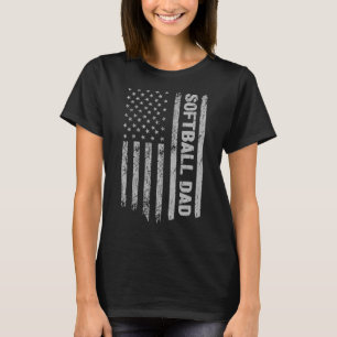 Softball Dad America Us Flag Patriot Vintage T-Shirt