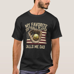 Softball Dad American Flag Funny Sports Gift T-Shirt
