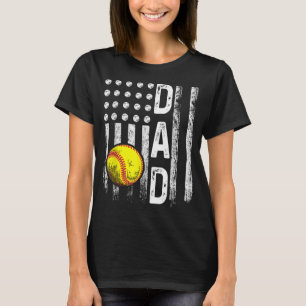 Softball Dad American Flag Vintage Softball Lovers T-Shirt