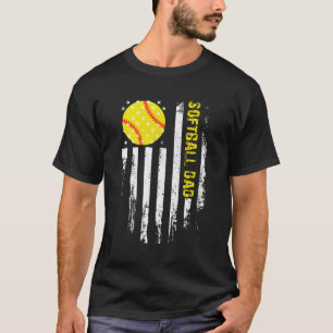 Softball Dad American Usa Flag Softball T-Shirt