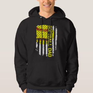 Softball Dad American Usa Flag Vintage Softball Hoodie