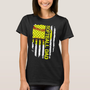 Softball Dad American Usa Flag Vintage Softball T-Shirt