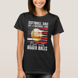 Softball Dad Like A Baseball Dad US Flag Fathers D T-Shirt
