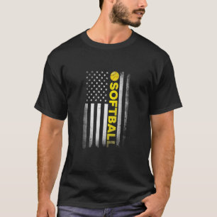 Softball Dad Mum Usa Us American Flag Apparel Fath T-Shirt